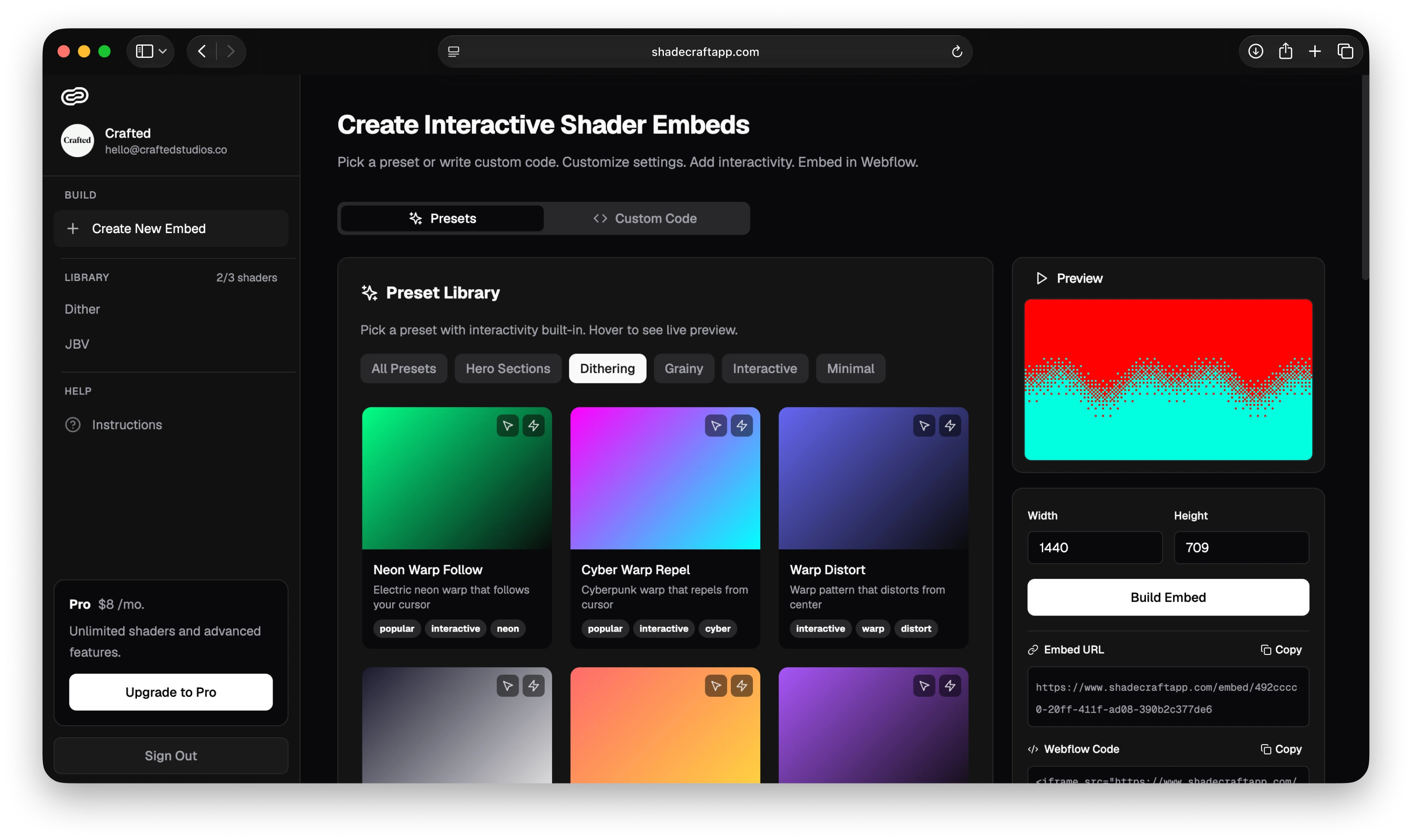 ShadeCraft application interface